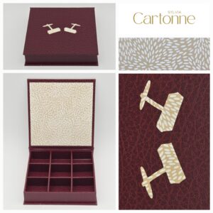 Coffret 9 boutons de manchette bordeaux
