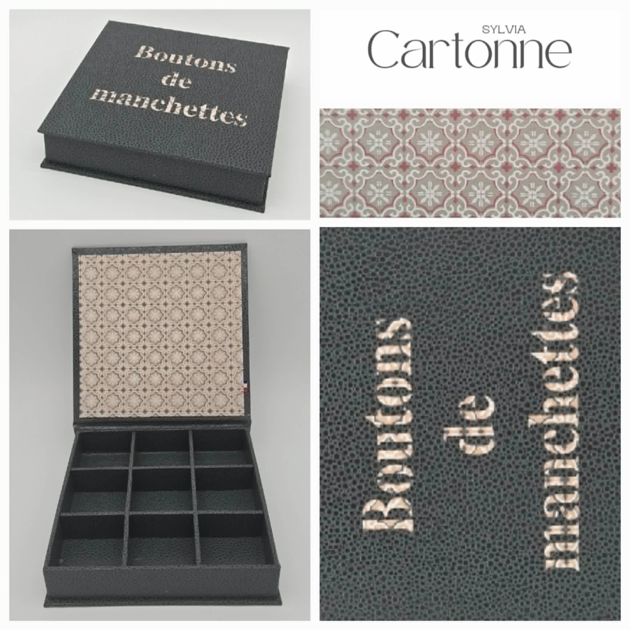 Coffret 9 boutons de manchette gris