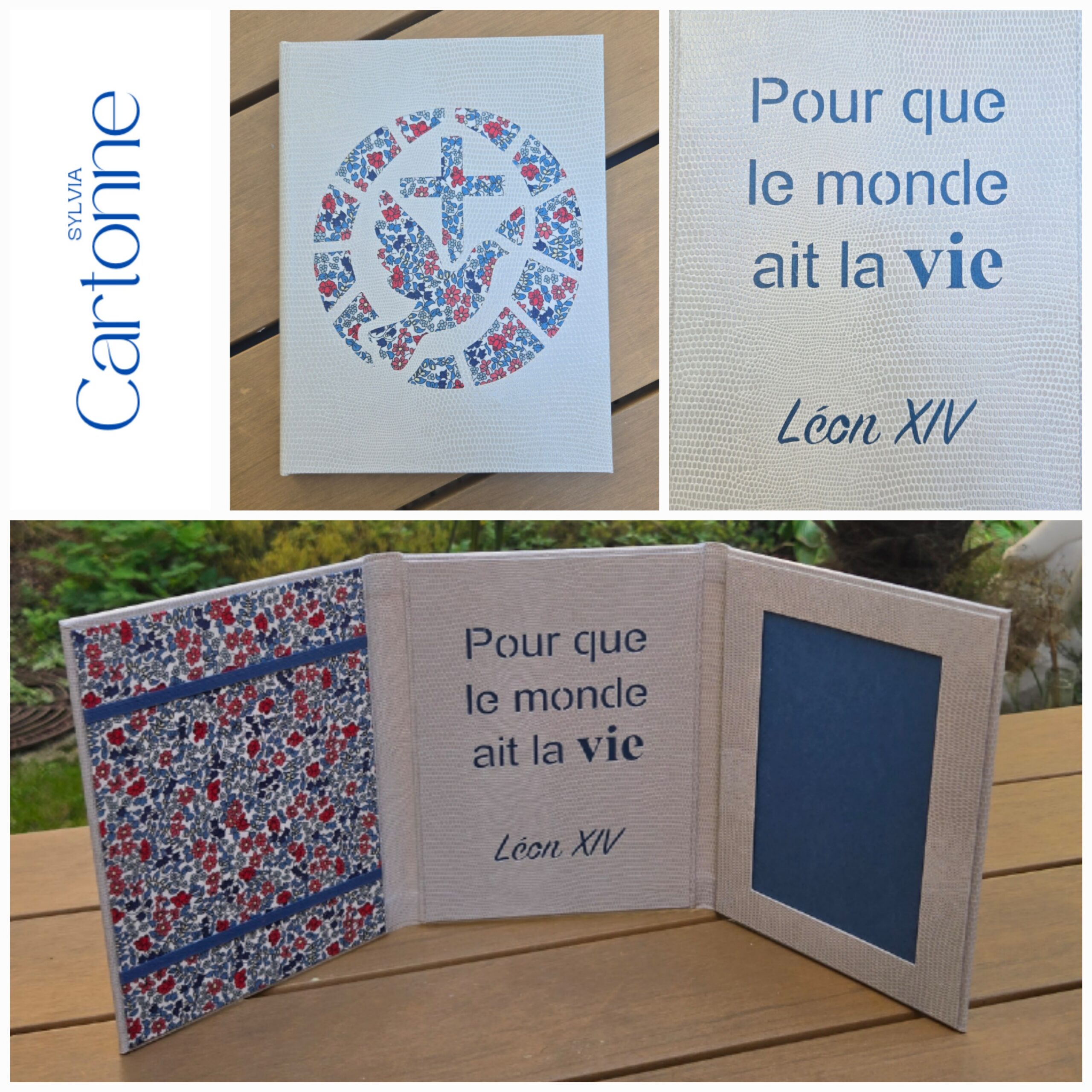 Oratoire Triptyque Vitrail Colombe Beige